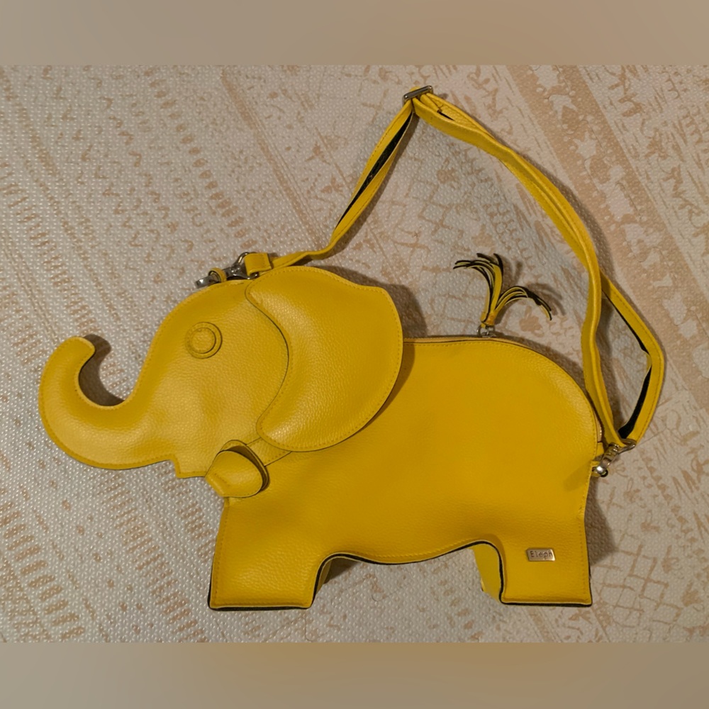 Yellow elephant shaped leather bag